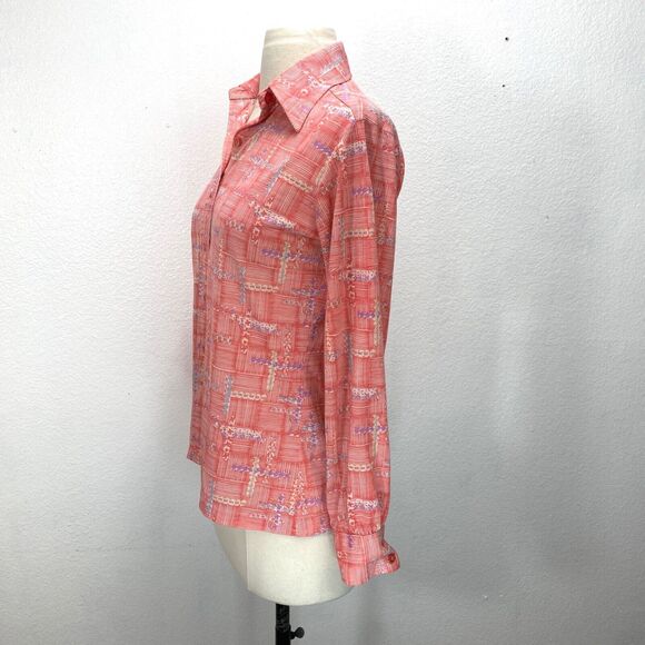Vintage 70s It's Gailord Blouse Small Orange Knit Shirt Boho Peasant Country - Picture 4 of 8